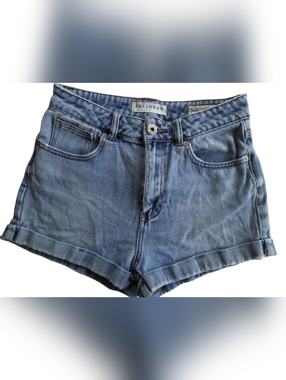 Bullhead Faded Light Blue Denim High-Rise Shorts